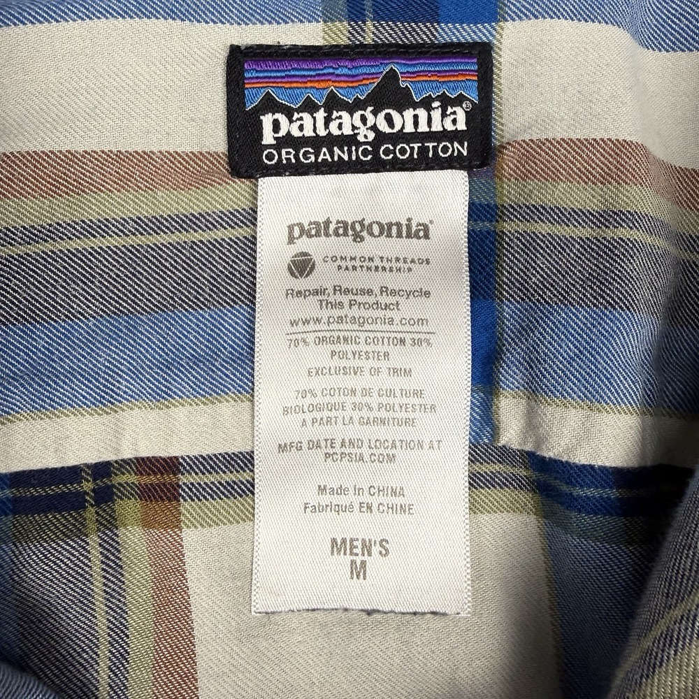 Patagonia Blue Plaid Long Sleeve Organic Cotton Casual Shirt Outdoors Men's M - Picture 3 of 11
